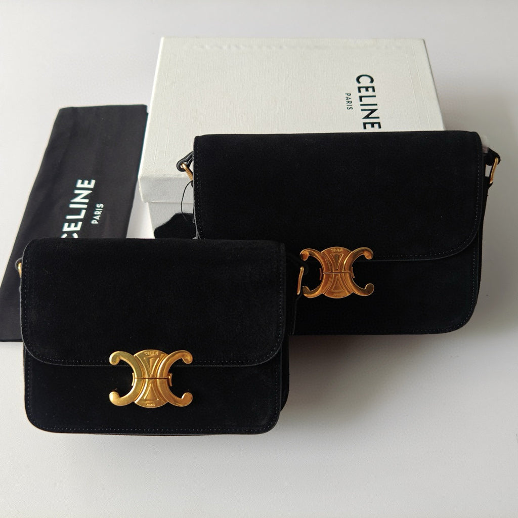 Premium Black Flap Shoulder Bag – Suede Finish (Large Size)