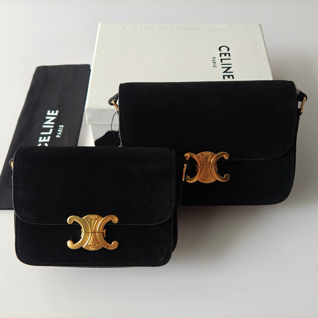 Premium Black Flap Shoulder Bag – Suede Finish (Large Size)