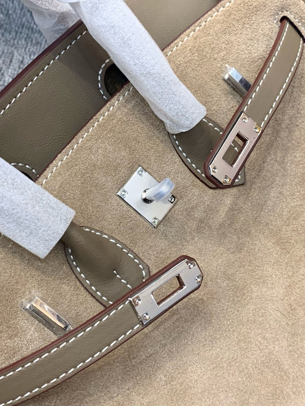 Suede B*K Tote Bag with Double Shoulder Straps – 25/30 cm