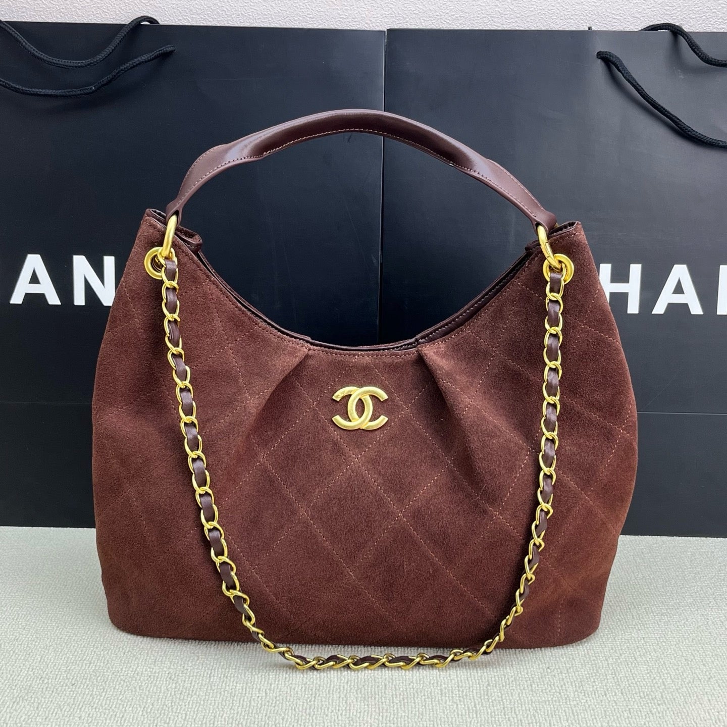 Quilted Suede shoulder bag