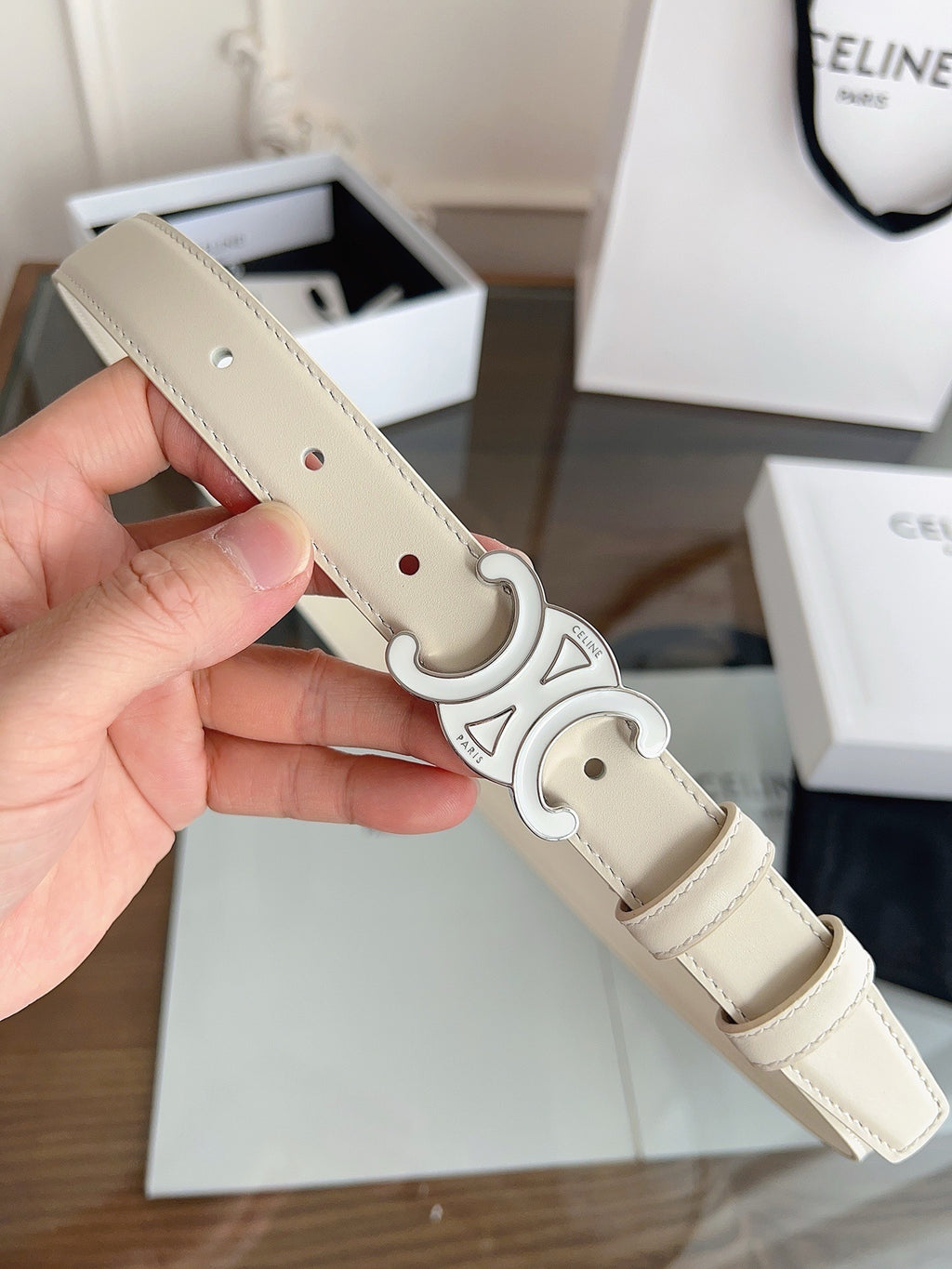 New Women’s Leather Belt — Enamel Signature Buckle