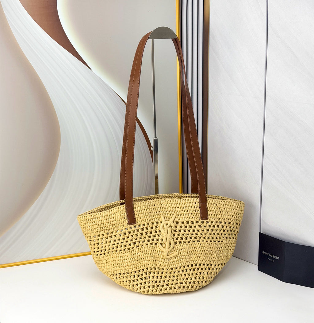 Raffia Woven Basket Bag | Embroidered Straw Tote