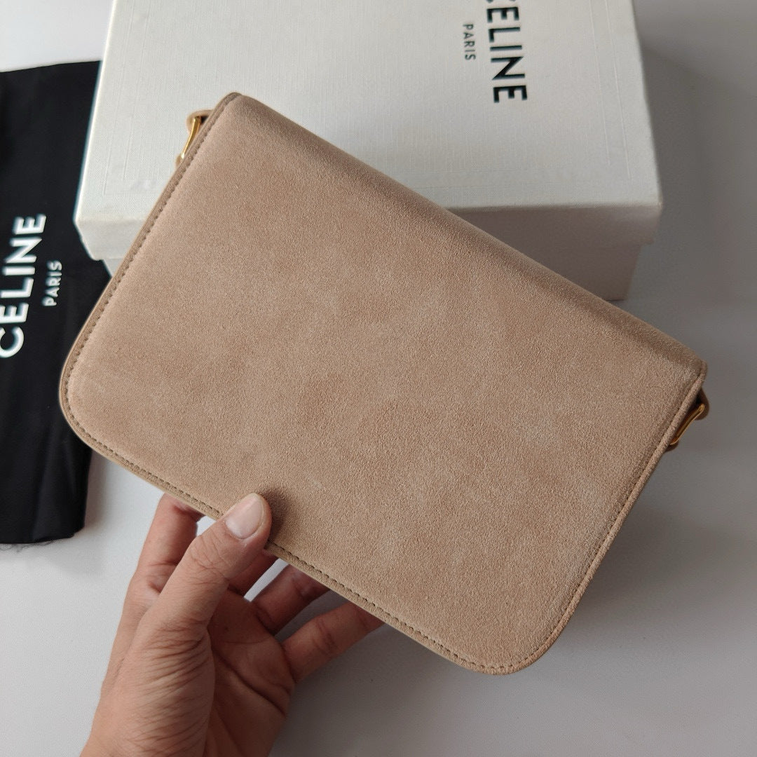 Premium Apricot Flap Shoulder Bag – Suede Finish (Large Size)