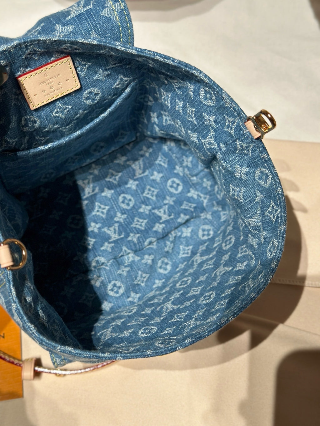 Washed Monogram-Texture Denim Backpack — 26cm