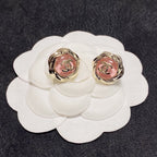 Double-C Crystal Stud Earrings | Soft Pink Finish