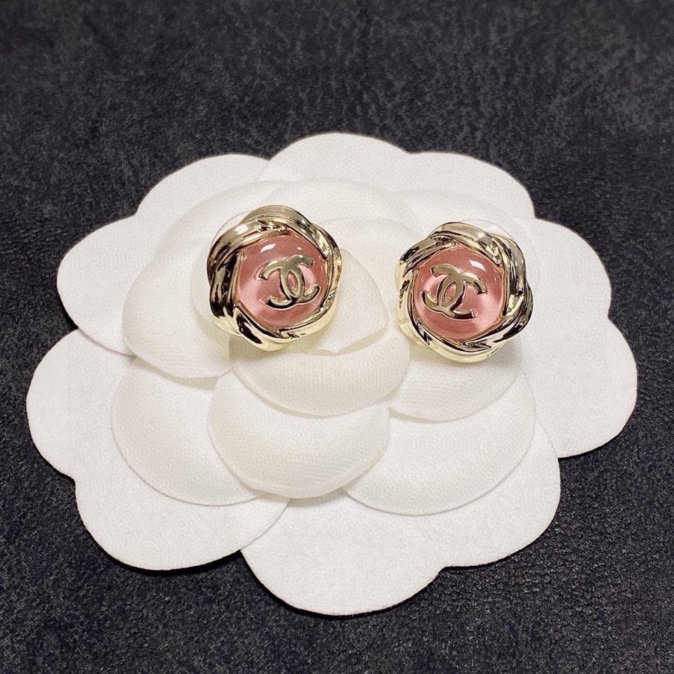 Double-C Crystal Stud Earrings | Soft Pink Finish