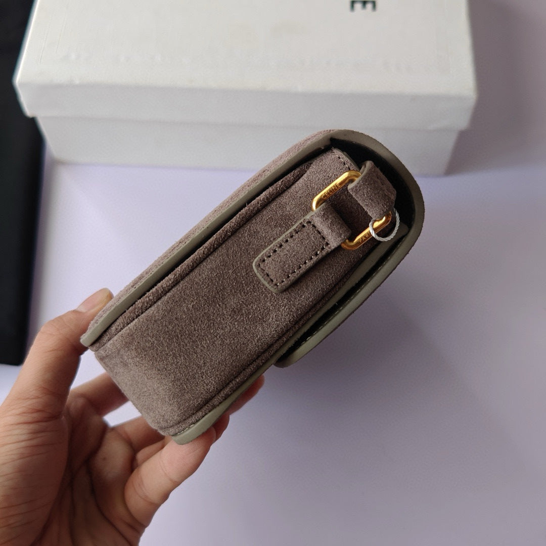Premium Grey Flap Shoulder Bag – Suede Finish (Large Size)
