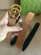 Suede-Finish Leather Belt — Retro Metal Buckle