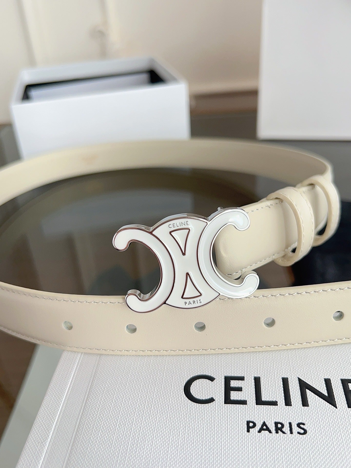 New Women’s Leather Belt — Enamel Signature Buckle