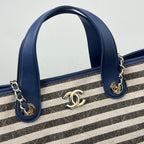 Inspired Striped Quilted Denim Beach Tote Bag