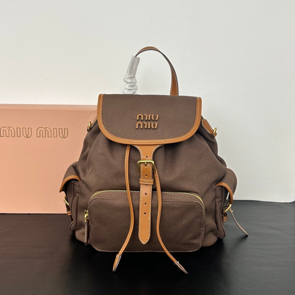 Large Canvas & Leather Backpack – Collegiate Style, 29.5cm