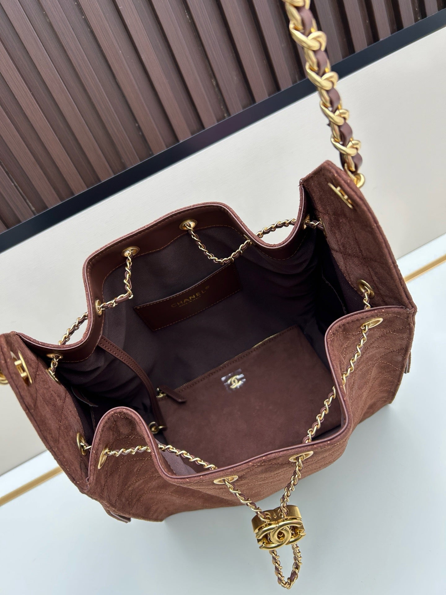 Large Suede Hobo Bucket Bag | Quilted Texture
