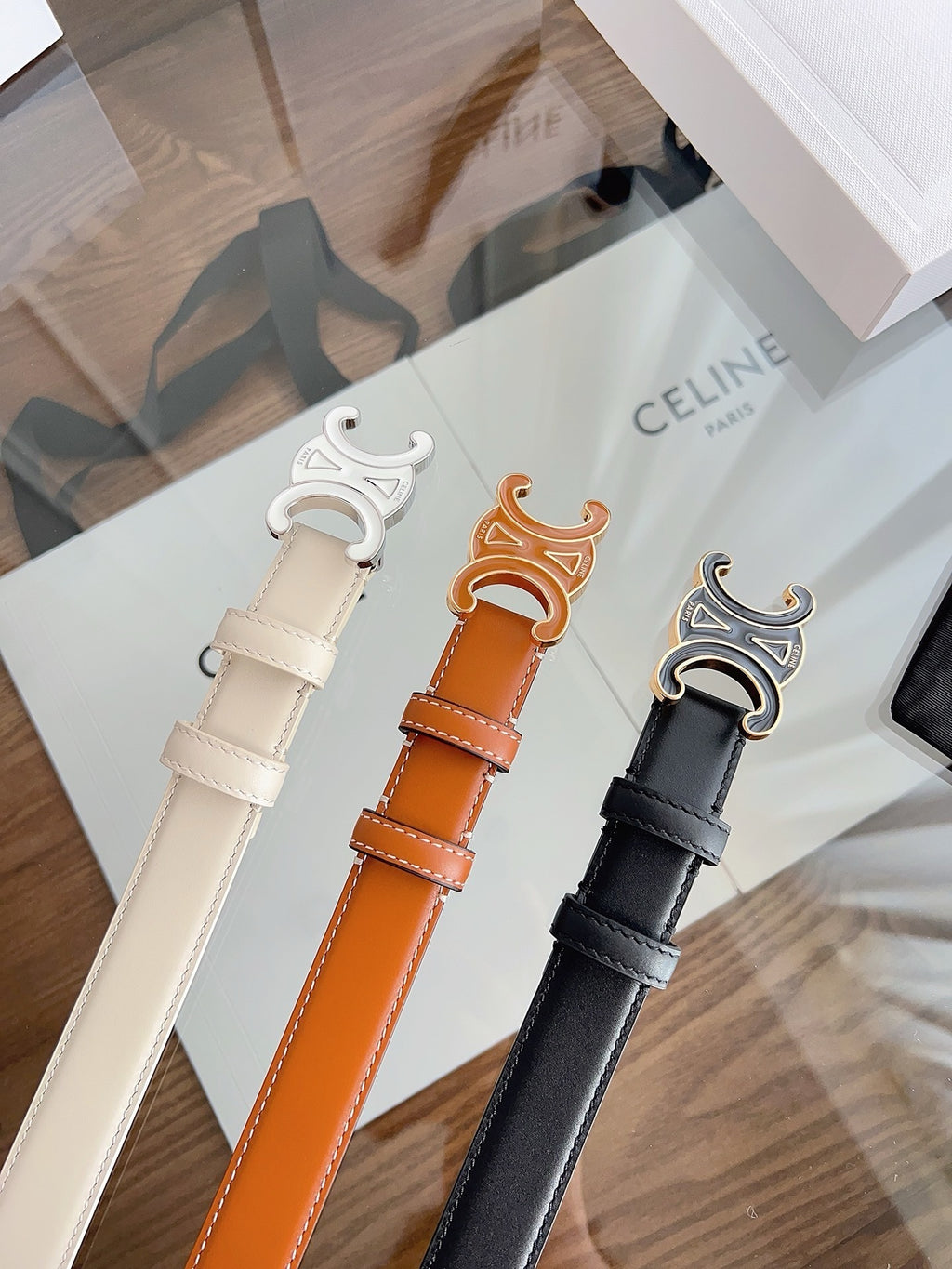 New Women’s Leather Belt — Enamel Signature Buckle