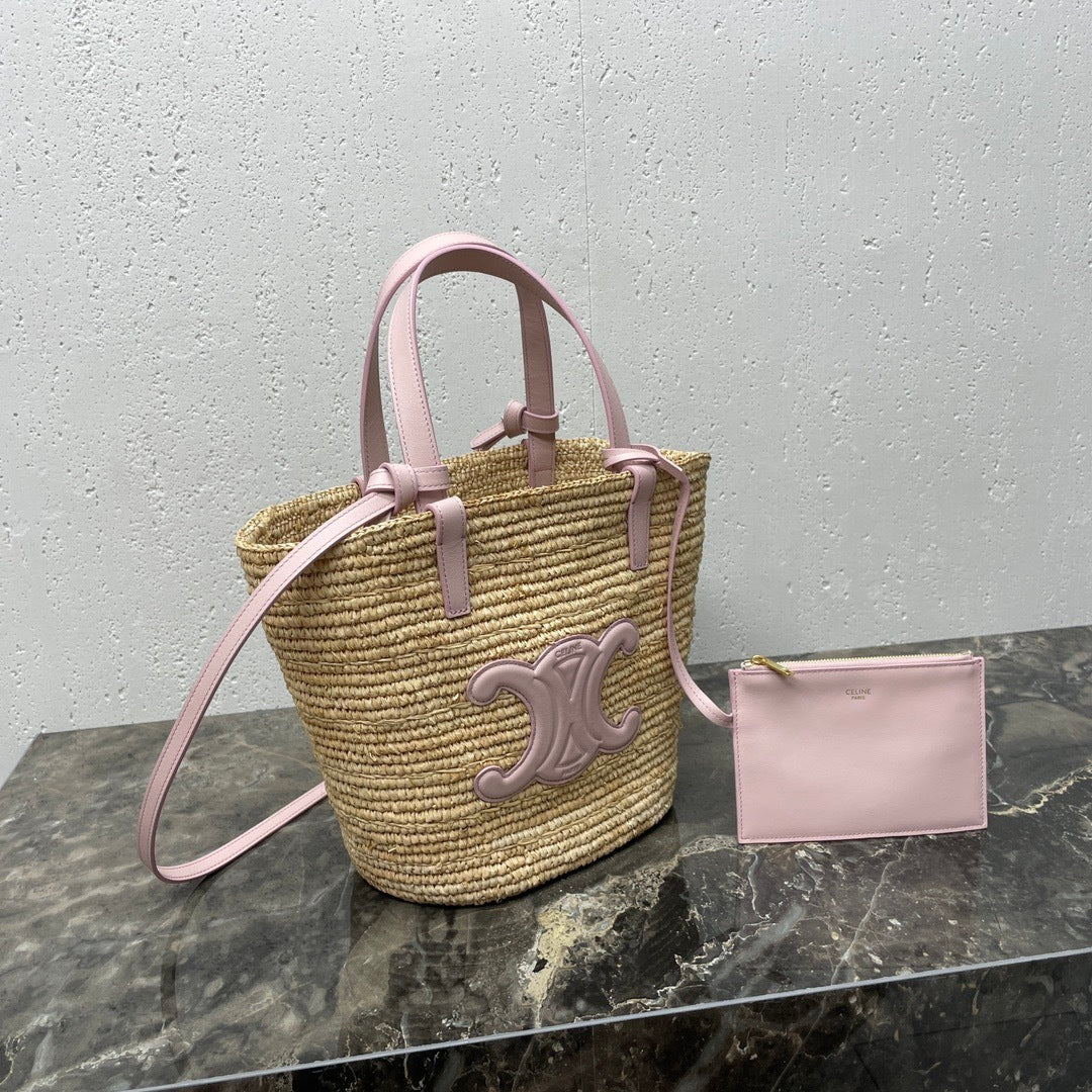 TEEN Plant Fiber & Calfskin Soft Classic Basket Bag  (Premium Quality)