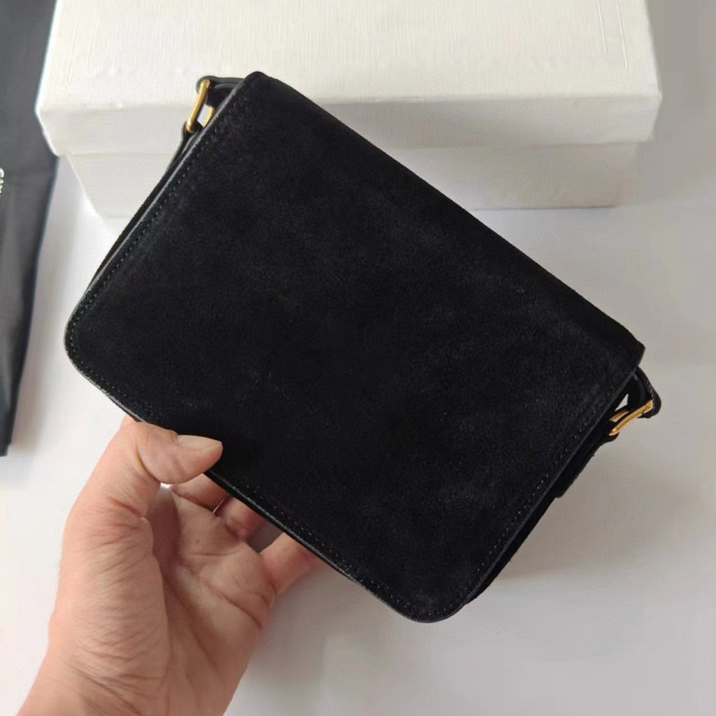 Premium Black Flap Shoulder Bag – Suede Finish (Large Size)