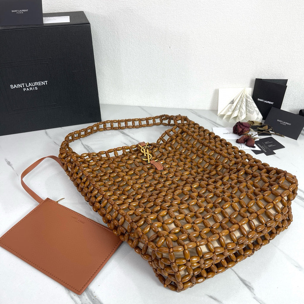 Handwoven Wooden Bead Hobo Bag.