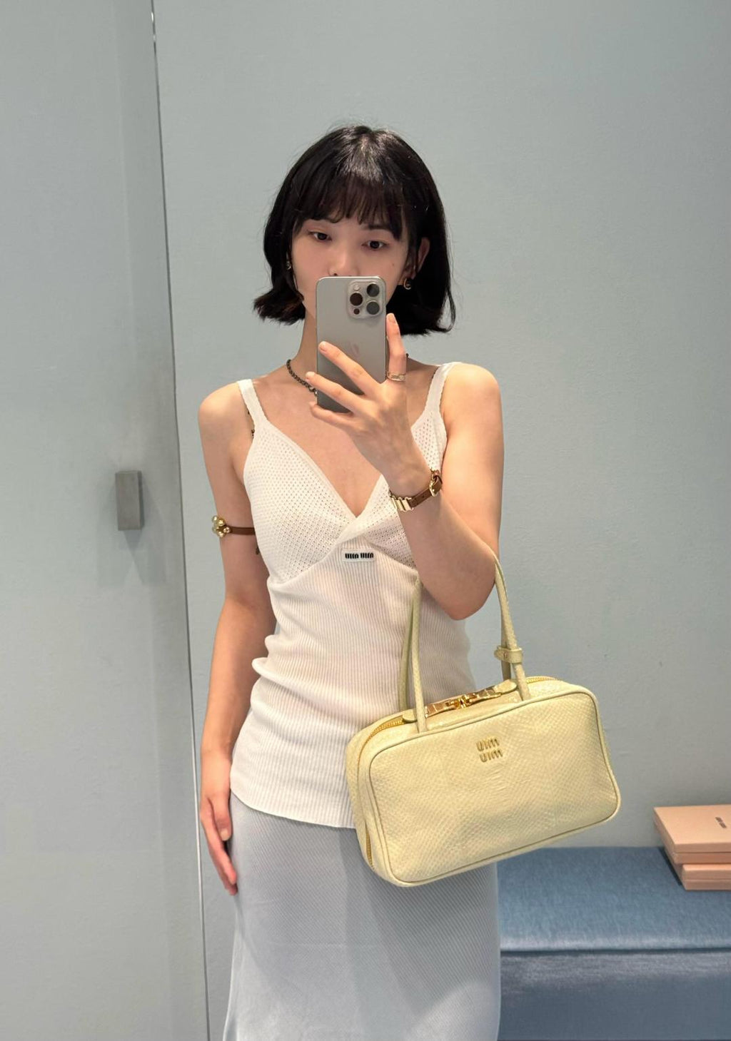 M M Lace-Trim Ribbed Knit Top – White