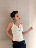 M M Lace-Trim Ribbed Knit Top – White