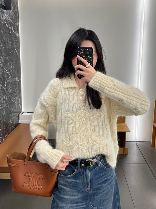 Aran Mohair Wool Sweater – Polo Collar