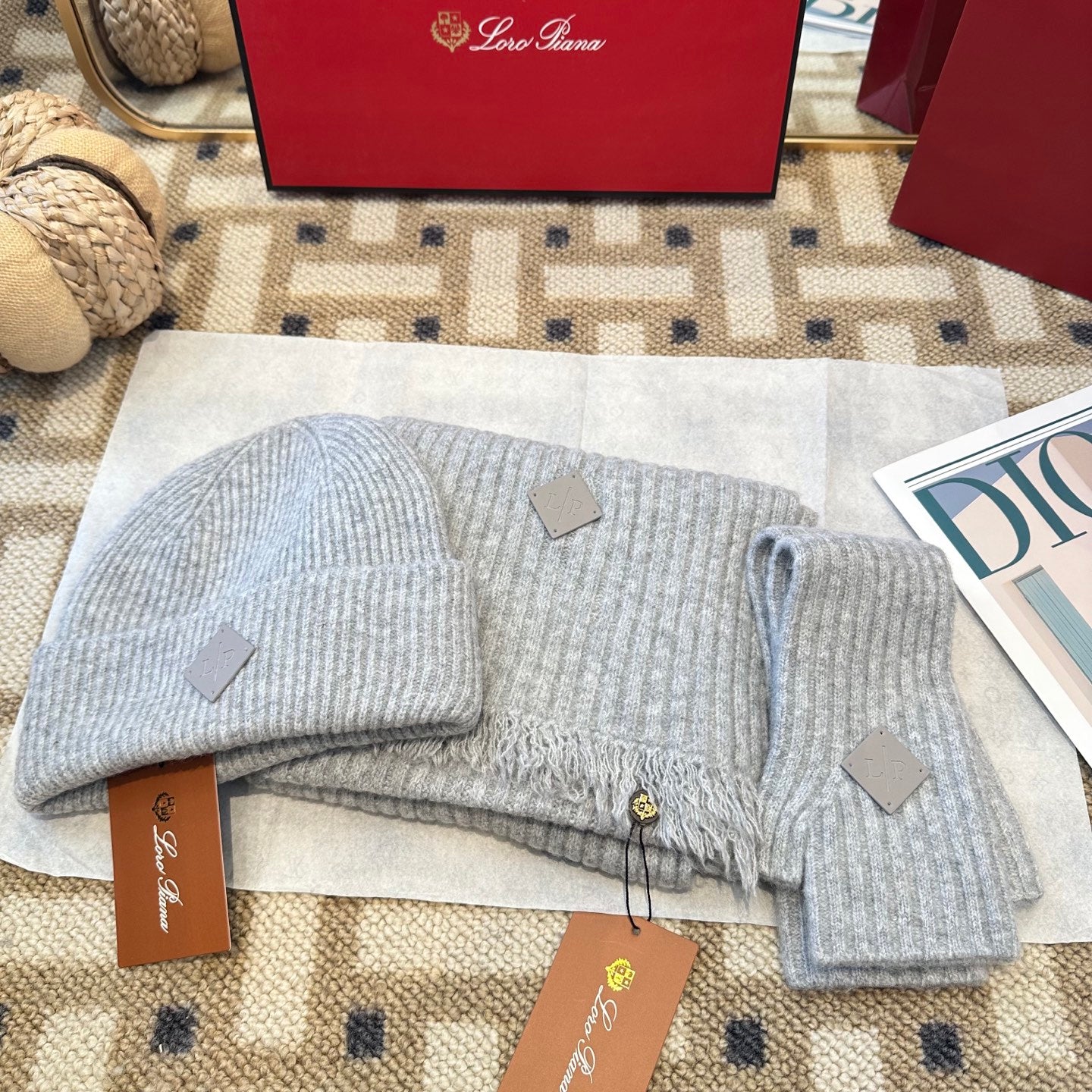 3-Piece Winter Knit Beanie Set — Wool Blend, Fold-Over Design