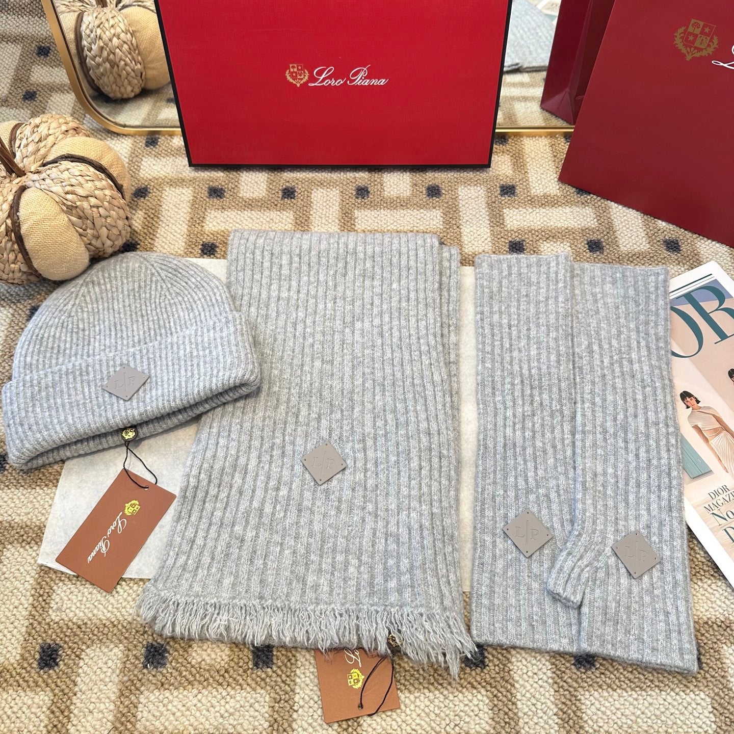 3-Piece Winter Knit Beanie Set — Wool Blend, Fold-Over Design