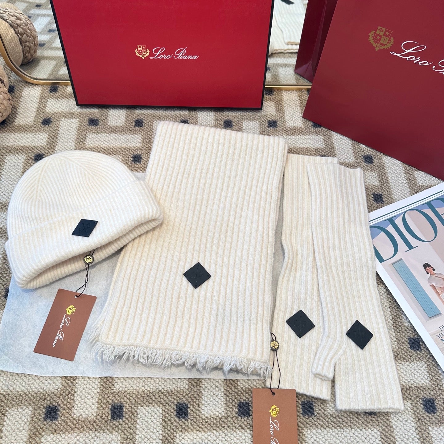 3-Piece Winter Knit Beanie Set — Wool Blend, Fold-Over Design