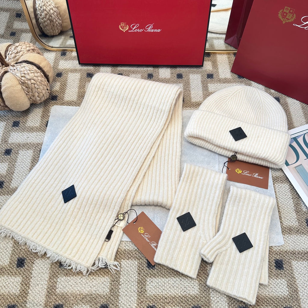 3-Piece Winter Knit Beanie Set — Wool Blend, Fold-Over Design