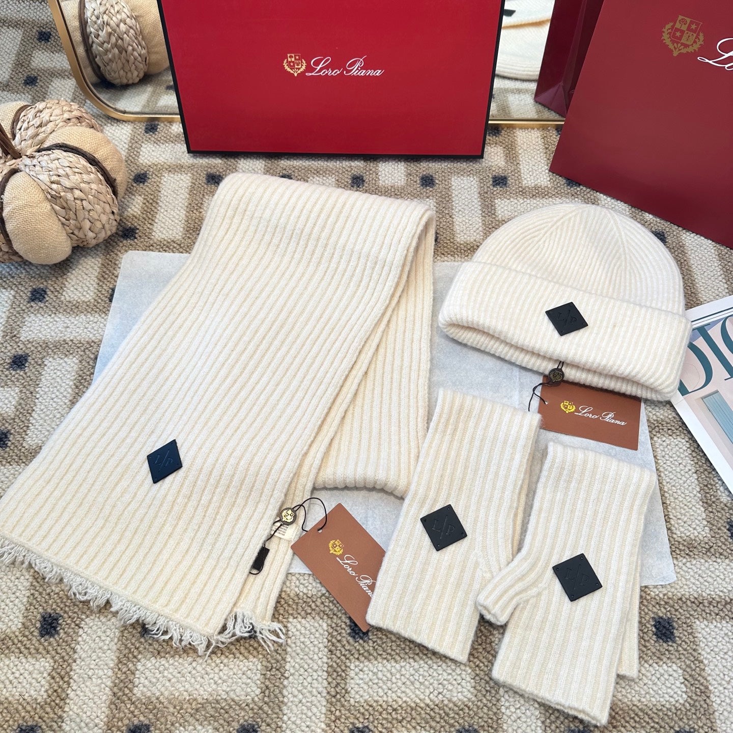 3-Piece Winter Knit Beanie Set — Wool Blend, Fold-Over Design