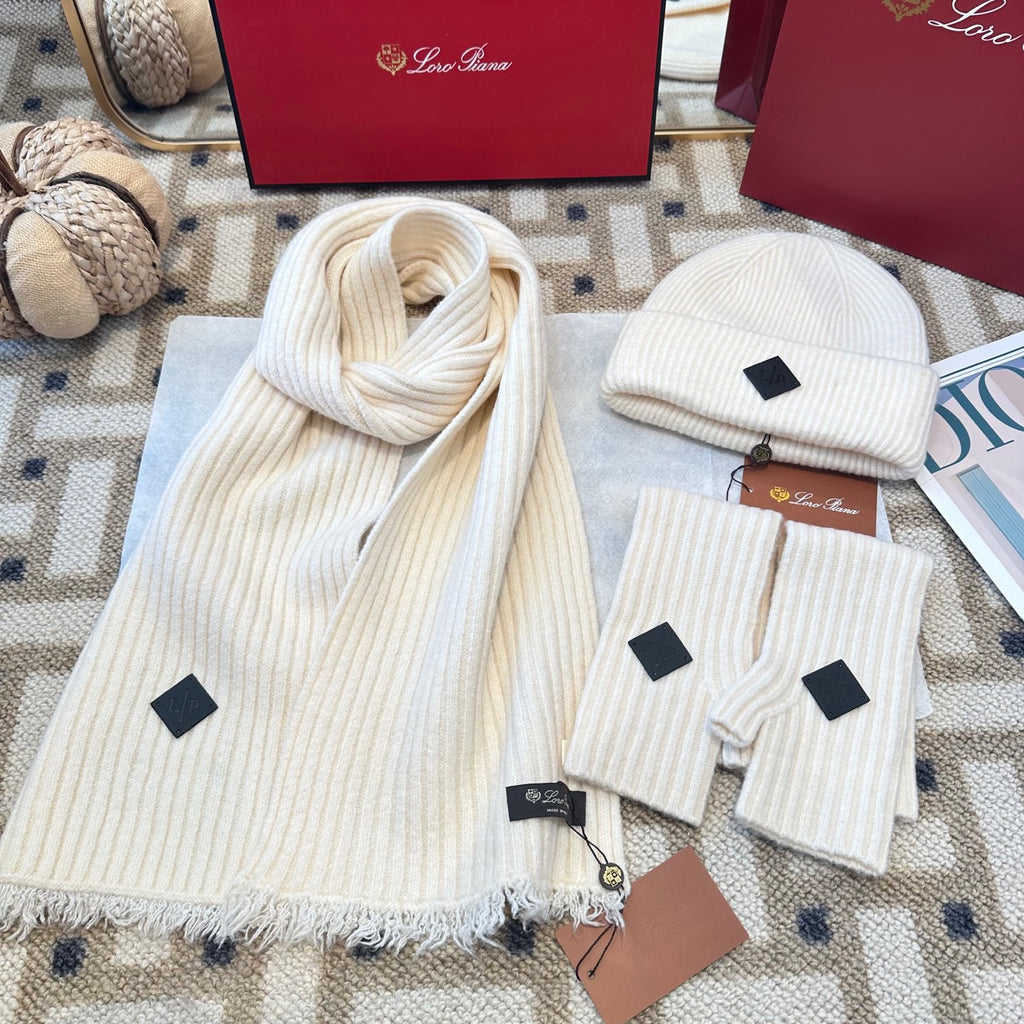 3-Piece Winter Knit Beanie Set — Wool Blend, Fold-Over Design