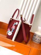 New Embroidered Leather Shopping Bag with Fur Details