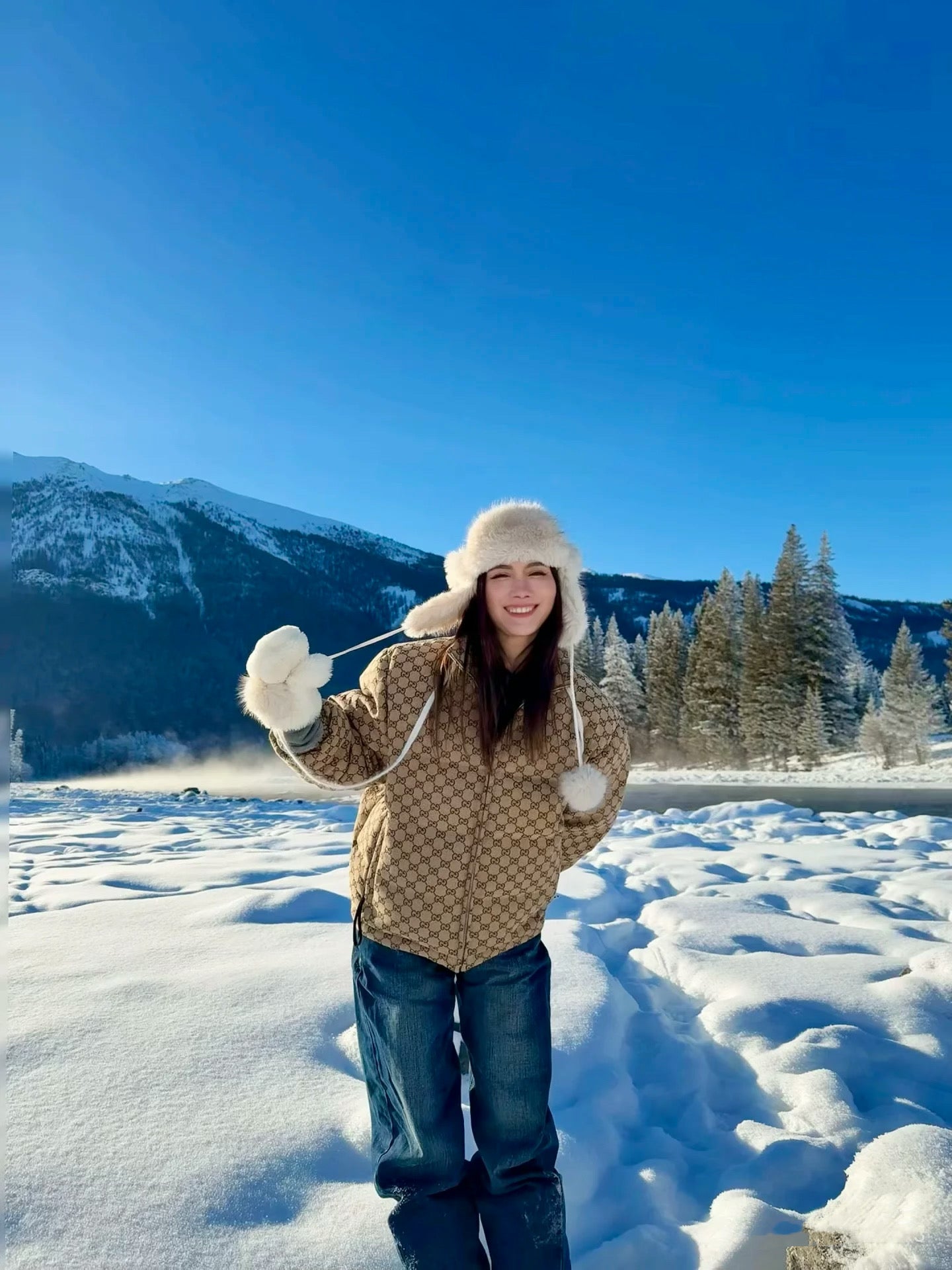 Jacquard Belted Down Jacket | Lightweight & Elegant Winter Essential