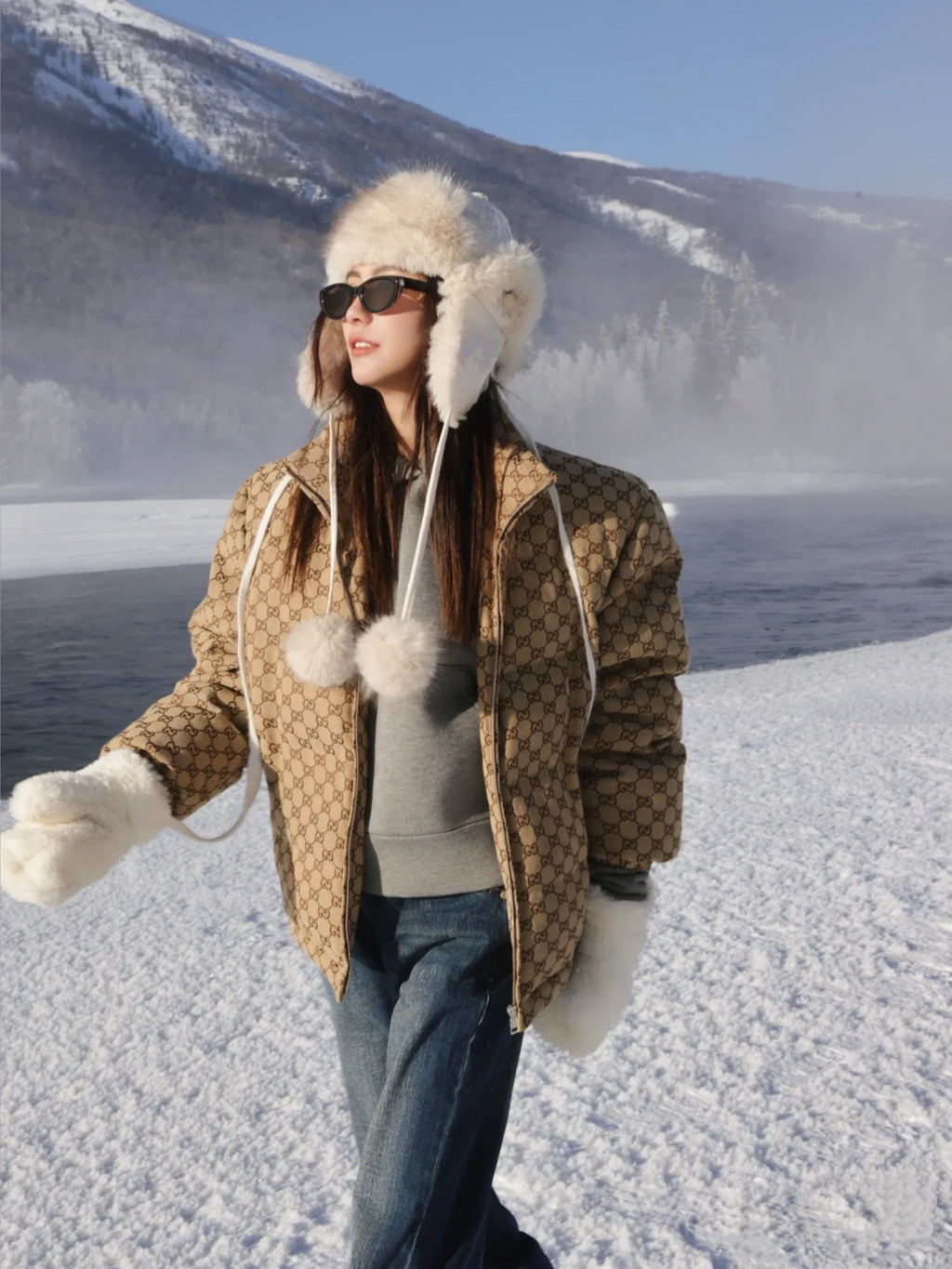 Jacquard Belted Down Jacket | Lightweight & Elegant Winter Essential