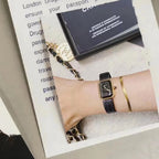 Premium Women’s Quartz Watch – Elegant Black & Gold Square Design