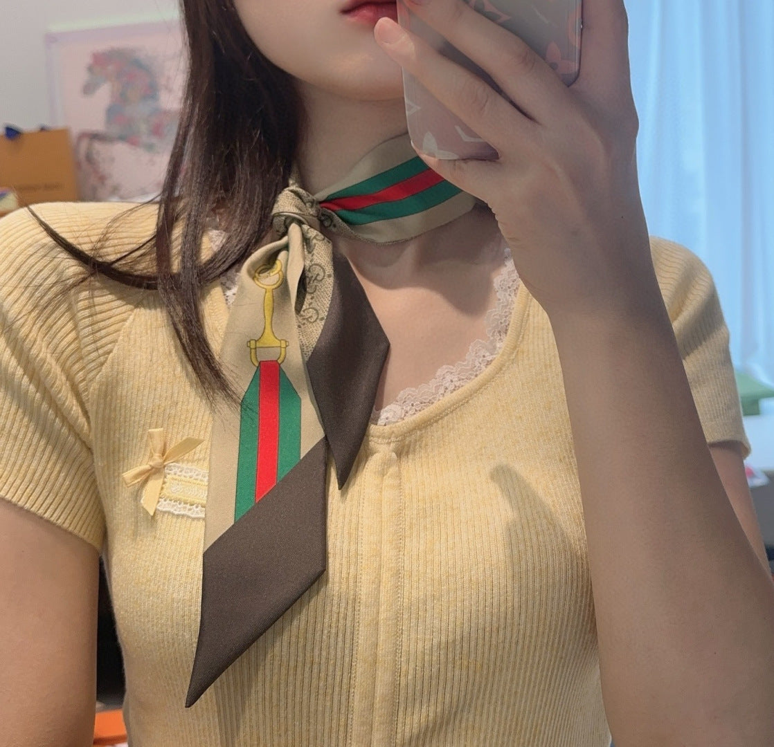 Premium Silk Twilly Scarf – Classic Letter Pattern