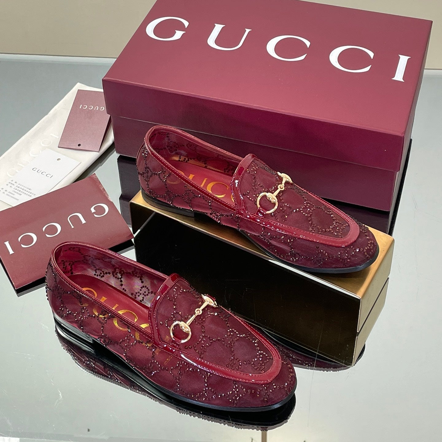 Crystal Embellished Patent Leather Loafers