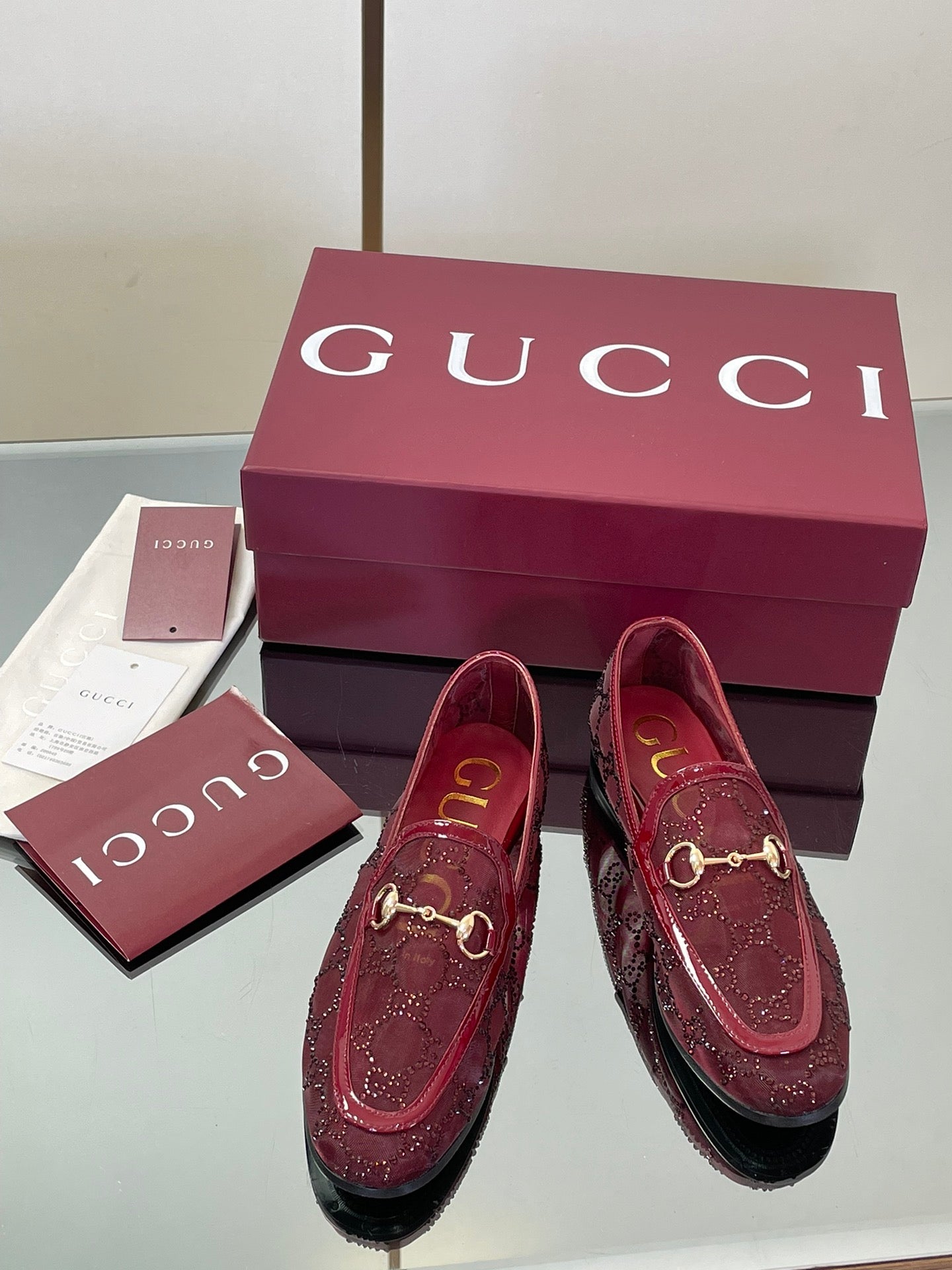Crystal Embellished Patent Leather Loafers