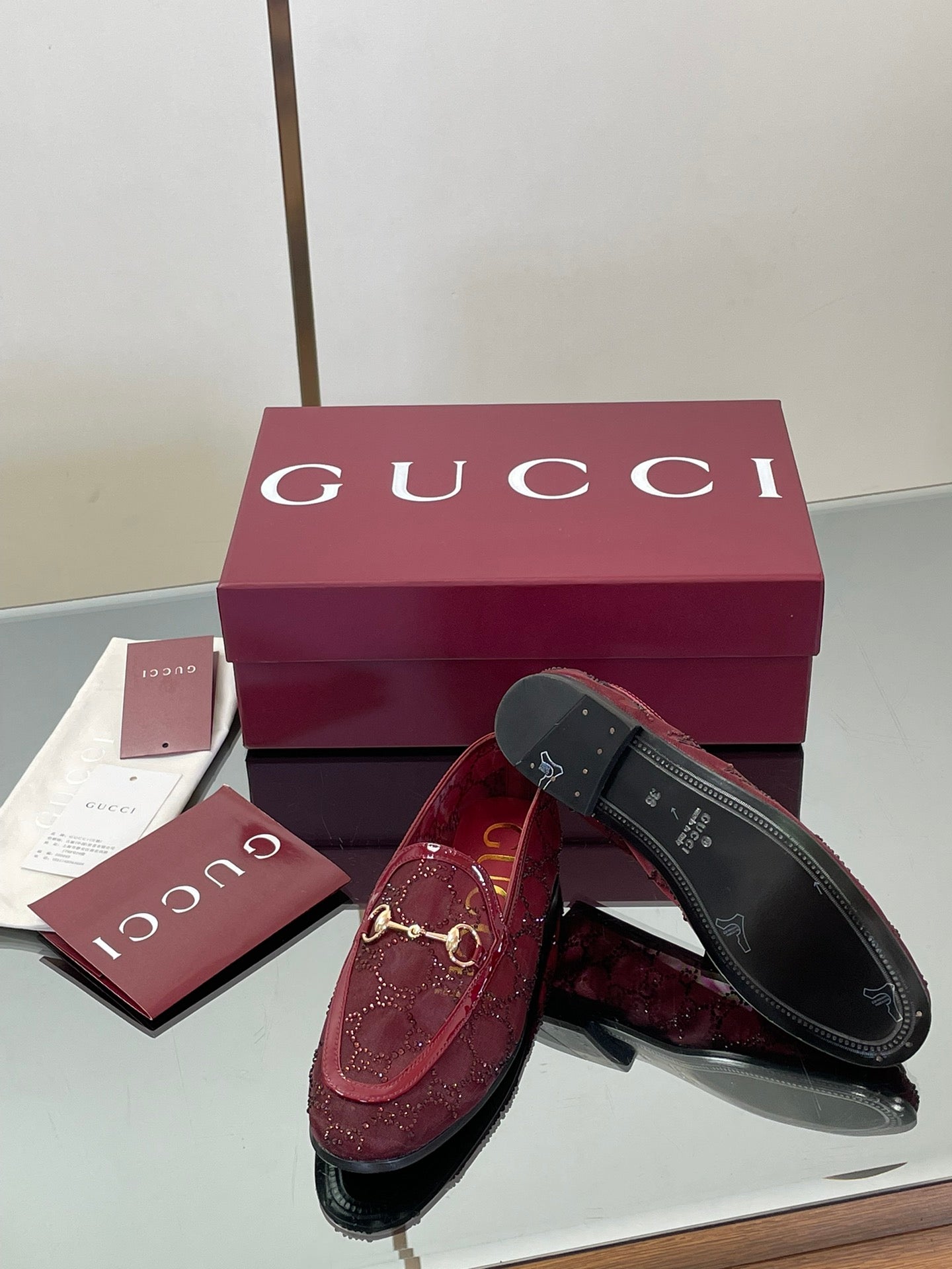 Crystal Embellished Patent Leather Loafers