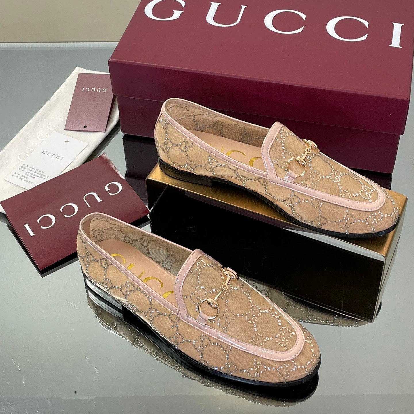 Crystal Embellished Patent Leather Loafers