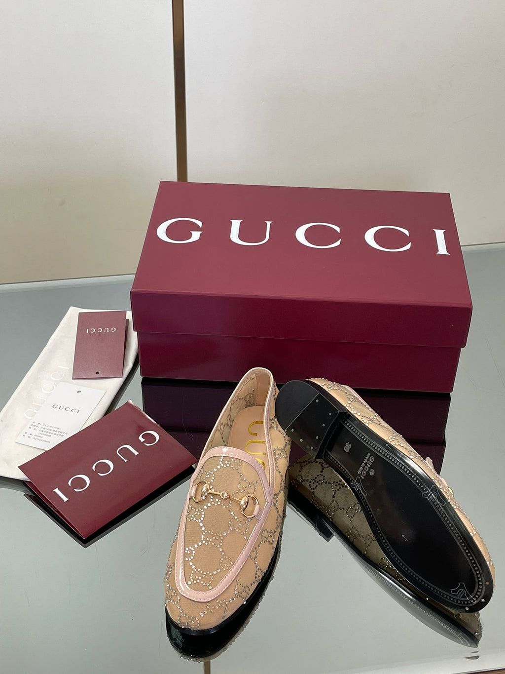 Crystal Embellished Patent Leather Loafers