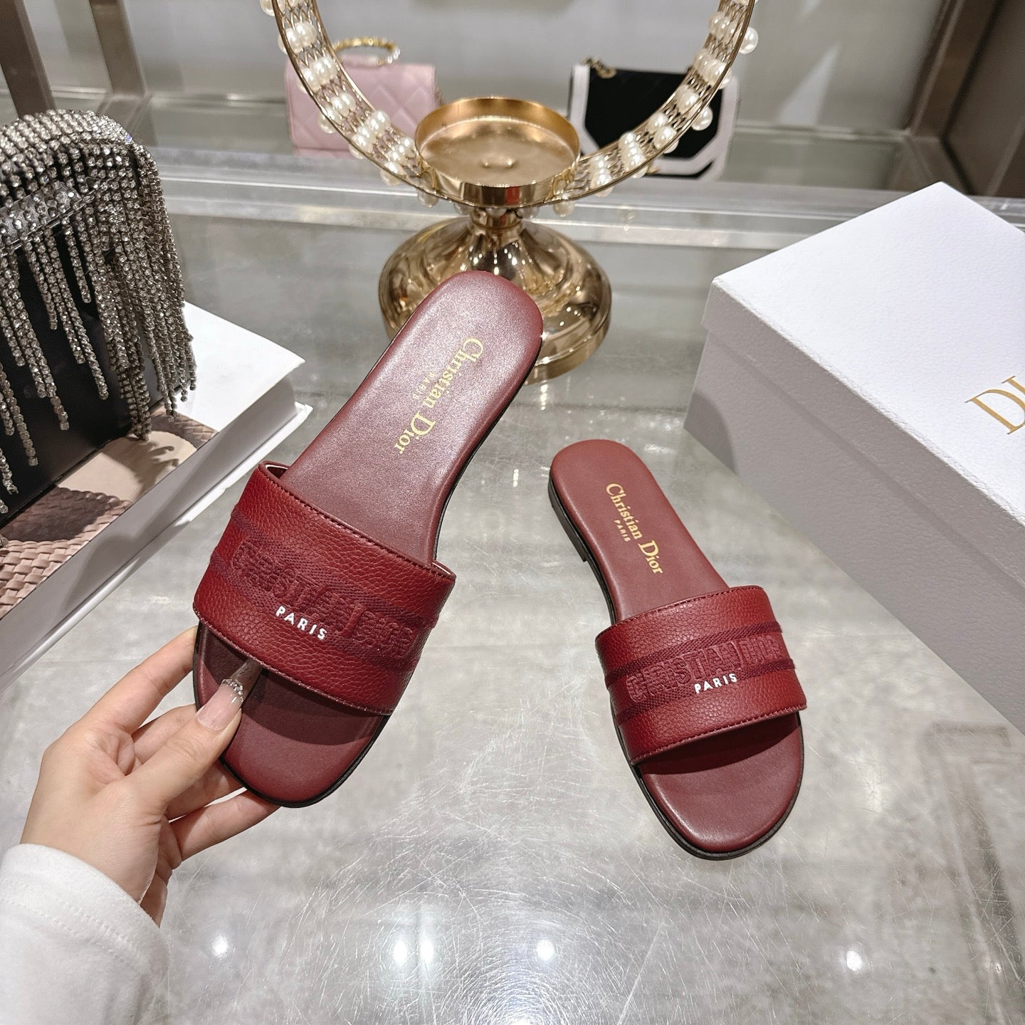 Luxury C*D Style Leather Slide Sandals
