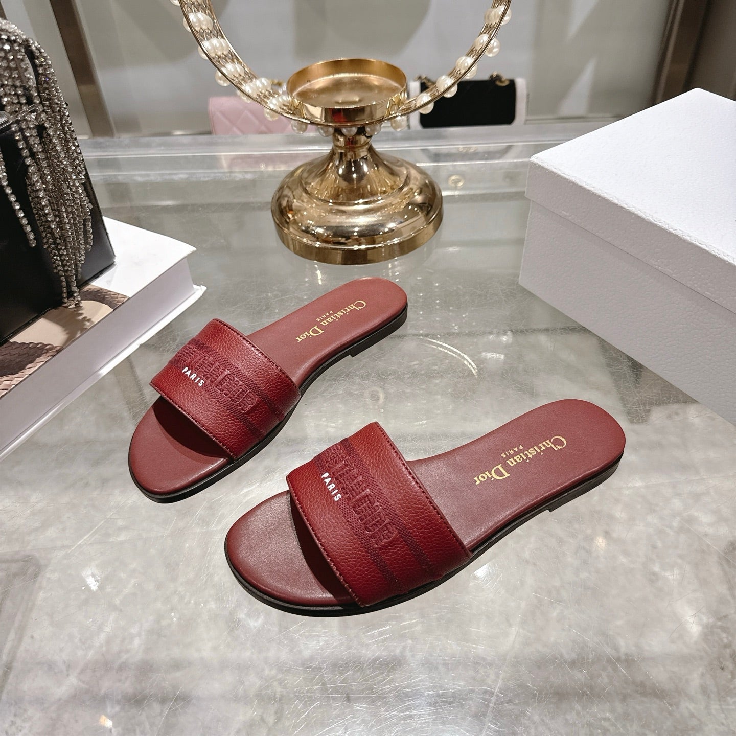 Luxury C*D Style Leather Slide Sandals