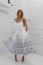 Floor-Length Linen Sundress with Tie Straps and Pockets