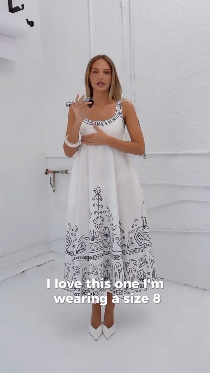Floor-Length Linen Sundress with Tie Straps and Pockets