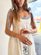 Floor-Length Linen Sundress with Tie Straps and Pockets