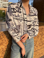 🆕 Pearl Print Silk Shirt – Luxurious Woven Texture – (Premium Quality )