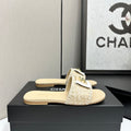 Woven Satin Cross-Strap Slides