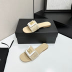 Woven Satin Cross-Strap Slides