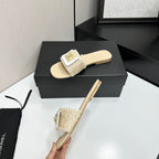 Woven Satin Cross-Strap Slides