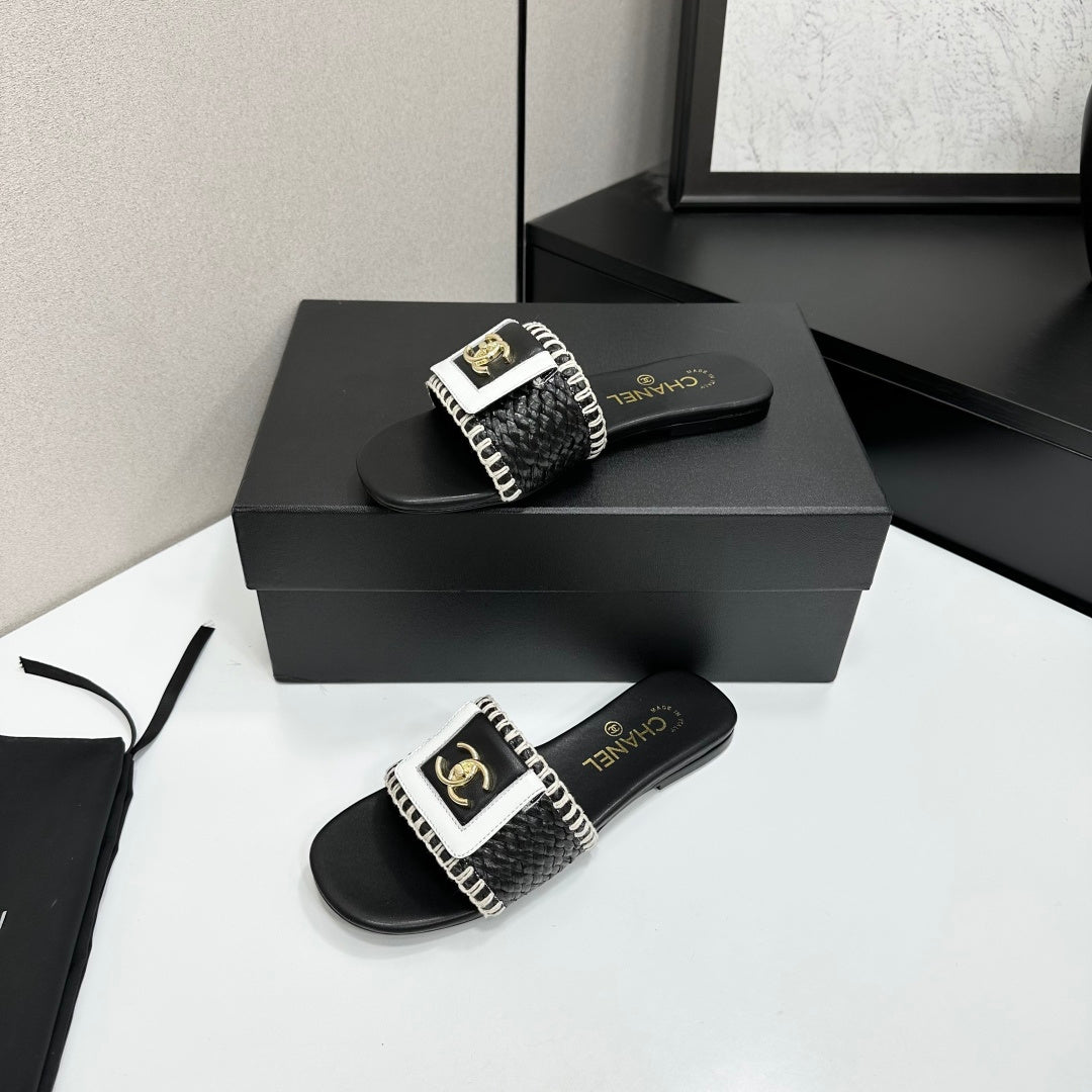 Woven Satin Cross-Strap Slides