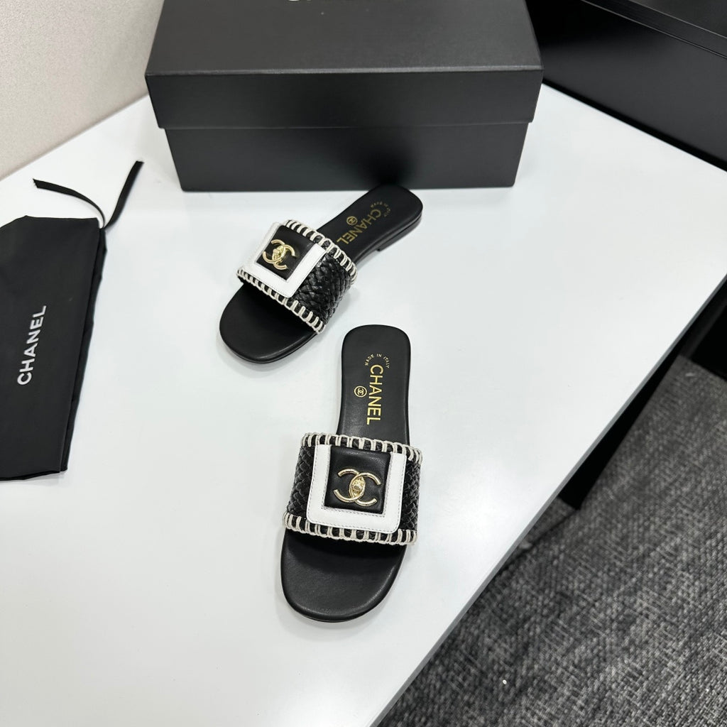 Woven Satin Cross-Strap Slides